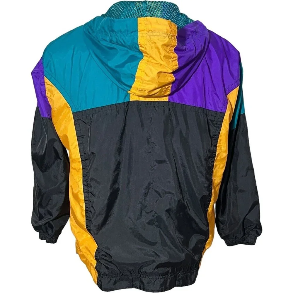 Nike Jacket Boys Large 14/16 Windbreaker Hoodie Color Block Zip Lined Hooded VTG